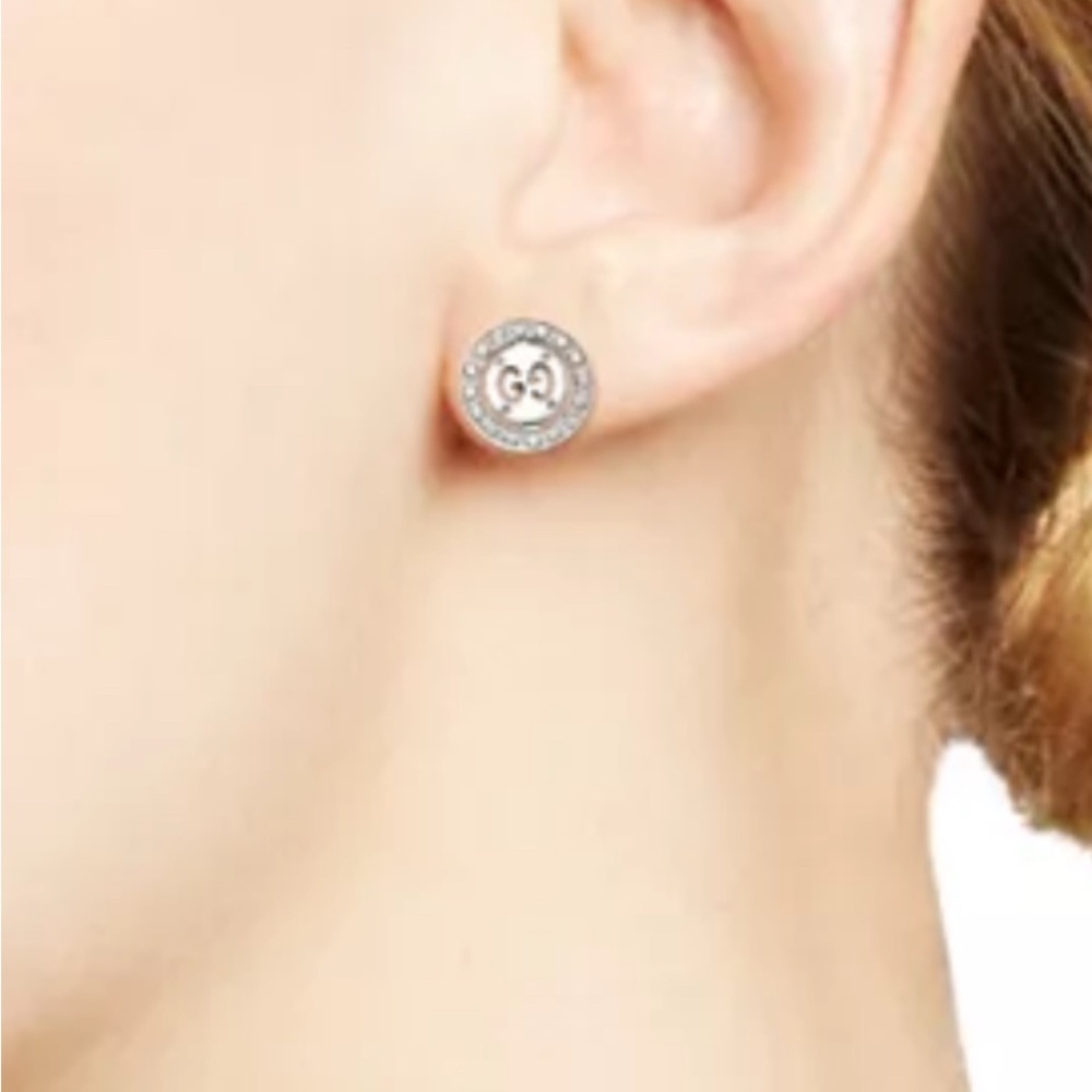 Gucci Interlocking G Crystal Earrings Sterling Silver Studs Authentic Gucci New - Picture 9 of 10